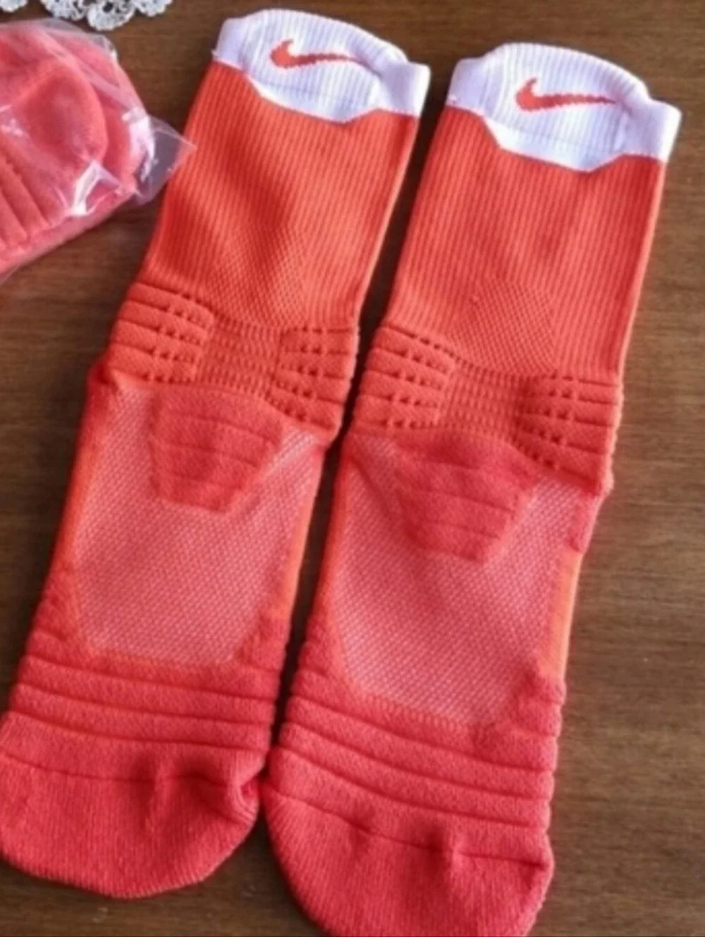 2 pair Nike peeformance basketball socks - orange & white, red & black